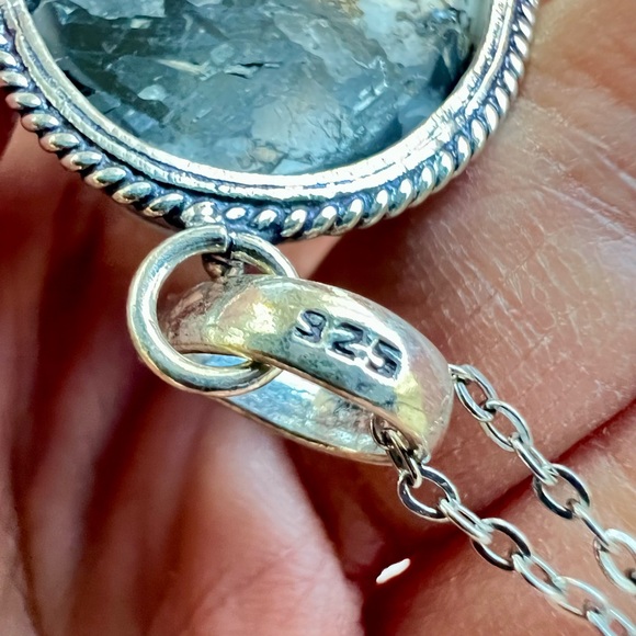925 OMG Gorgeous! Flash Labradorite + Moonstone w/ Tourmaline Necklace Pendant - Picture 7 of 8